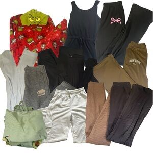 GIRLS CLOTHING BUNDLE PANTS PJS TIGHTS ROMPER SUMMER FALL CLOTHES GRINCH